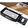 Solid Steel Under Desk Keyboard Tray with 360° Rotating Mouse Platform,Keyboard Shelf Sliding,Under Desk Mounted Keyboard Holder Slide Out,Under Desk 28"Lx10"W