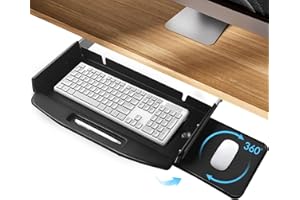 CIAO STILISTA Solid Steel Under Desk Keyboard Tray with 360° Rotating Mouse Platform,Keyboard Shelf Sliding,Under Desk Mounted Keyboard Holder Slide Out,Under Desk 28"Lx10"W
