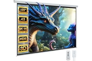 YODOLLA 120 inch Projector Screen Motorized,4:3 HD Retractable Electric Projector Screen 4K 3D Wall Mounted Ceiling Automatic Projection Screen Drop Down with Remote Movie Screen for Indoor Outdoor