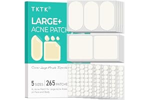 TKTK Large Pimple Patches for Face, 60 x 30 mm XL Acne Patches, Big Hydrocolloid Bandages for Body, Back, Forehead, Chin, Neck Blemish Zit Breakouts (Oval, Square, Dot 5 Sizes 265 Count)