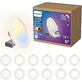 Philips LED 6-Inch Slim Nightlight Downlight, 12 Pack, Canless Design, 1000 lm, Dimmable, Night Light Mode, 13W, 5 CCTs 2700-3000-3500-4000-5000K, 25,000 Hours