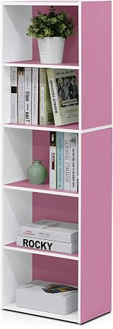 Furinno LUDER 5-Cube Bookshelf White/Pink 40.1W x 132.1H x 23.9D cm
