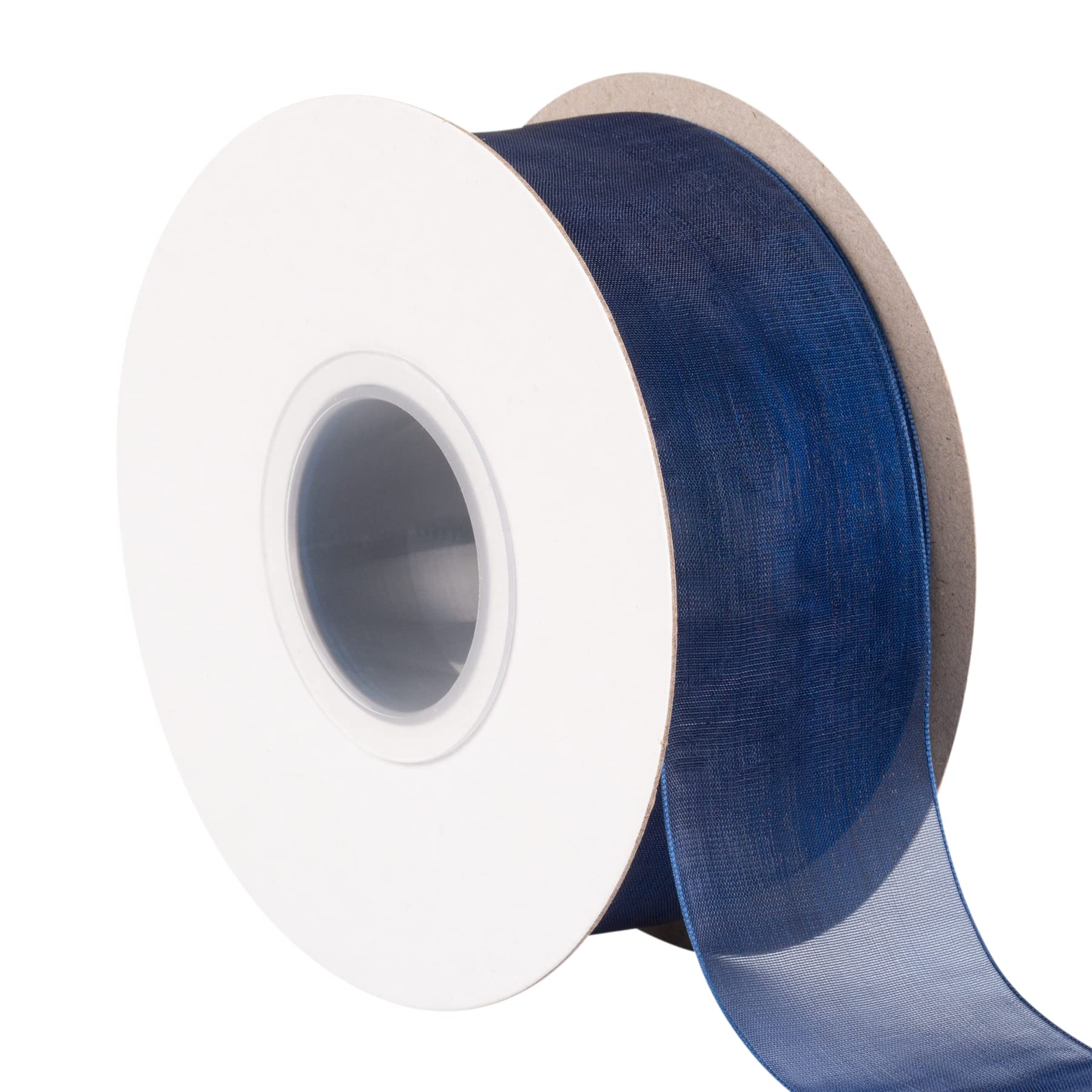 TEKDEERE 38mm Sheer Organza Ribbon,Navy Shimmer Chiffon Ribbon for DIY Crafts Wedding Party Decorations, Gift Wrapping Bridal Bouquets (45M)