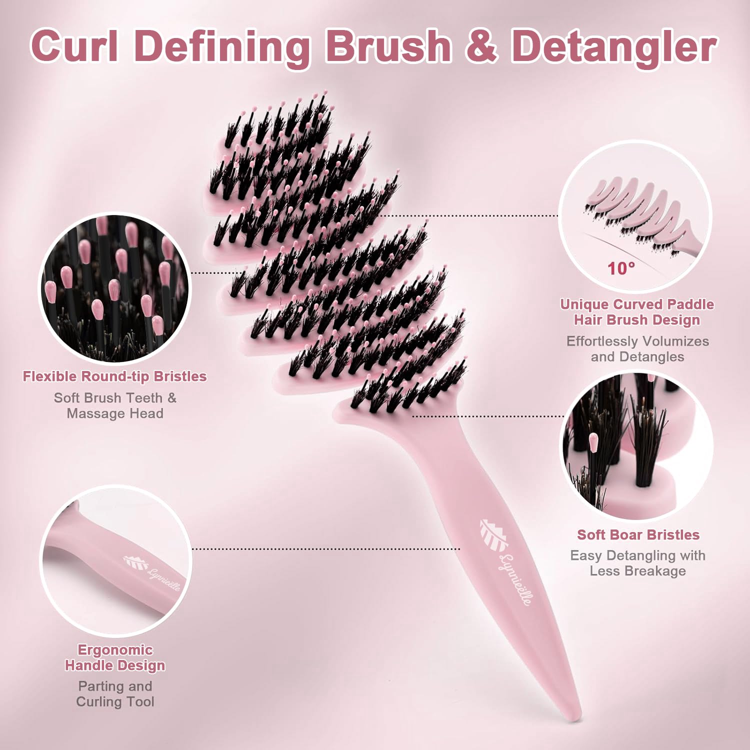 Condition photo showing New/Like New for lynnieëlle boar and nylon bristle hair brush for fine hair - ultimate smoothing vented detangler wet