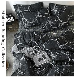 Houseri Black Marble Comforter Set Queen Size, All