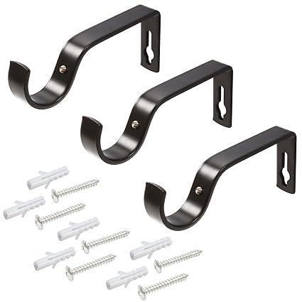 3x Heavy Duty Black 28mm Curtain Pole Brackets Fixings Drapery