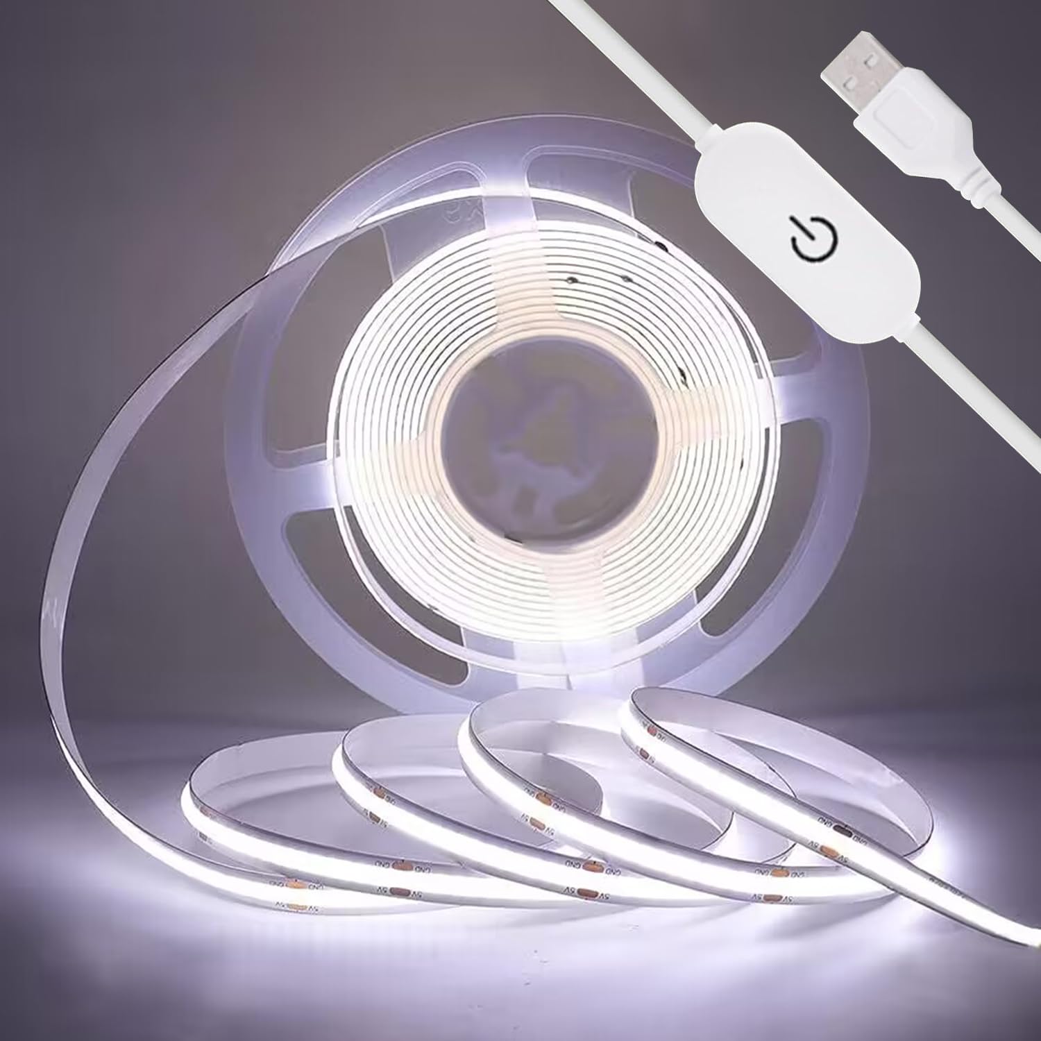 KISUFU 5V COB LED Strip Light USB, 320 LEDs Warm White 3000K Dimmable LED Light + Flexible Tape Light for TV Monitor Backlight,Wardrobe, Cabinet,Mirror,Home DIY Lighting (2m, White)