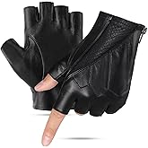 FIORETTO Mens Fingerless Leather Driving Gloves – Genuine Sheepskin Half Finger Motorcycle Gloves, Unlined 16515