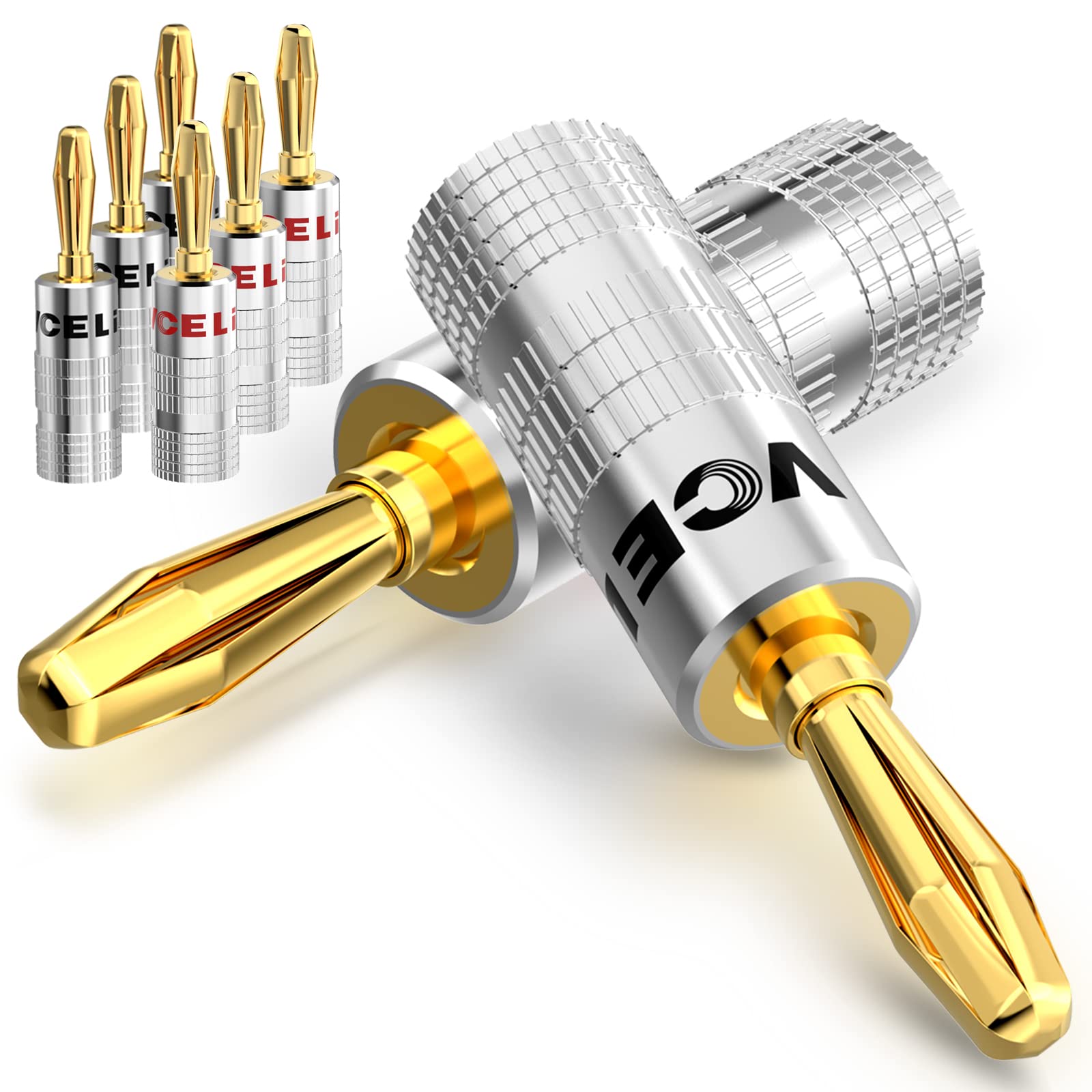 VCELINK Banana Plugs 4 Pairs/8 PCS, 24K Gold Plated 4mm Speaker Connectors for Speaker Wire, Sockets, Amplifier, Home Theater and Sound Systems, Dual-Screw Type in Red & Black โ image 1