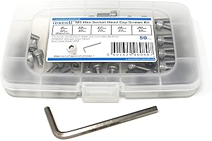 iexcell 50 Pcs M5 x 8/10/12/16/20mm Thread Pitch 0.8 mm Stainless Steel 304 Hex Socket Head Cap Screws Bolts Assortment Kit