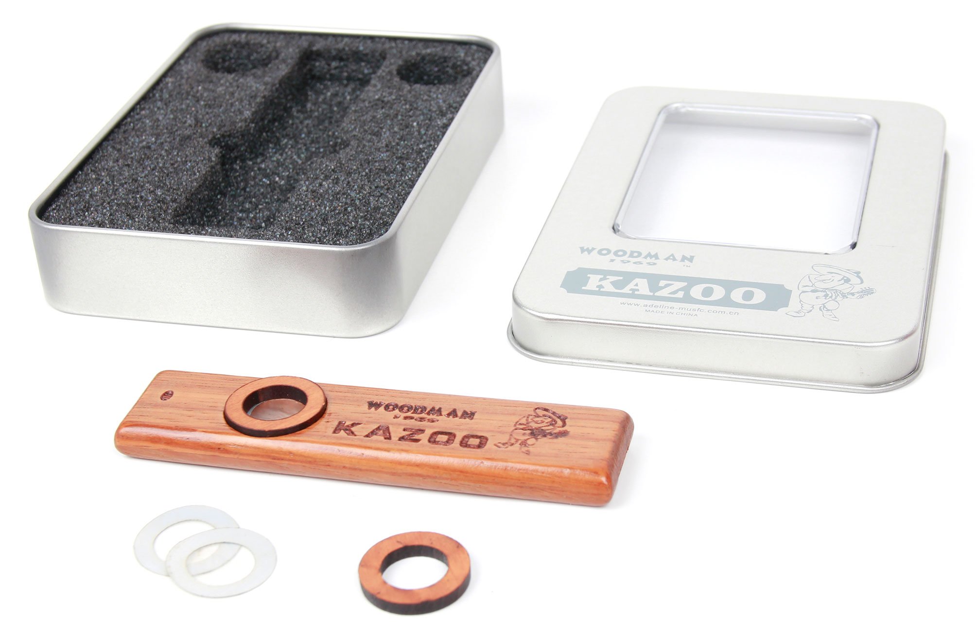 Woodman Premium Wooden Kazoo With Metal Padded Gift Box & Carry Case - Additional Membrane Included, By Bray Music