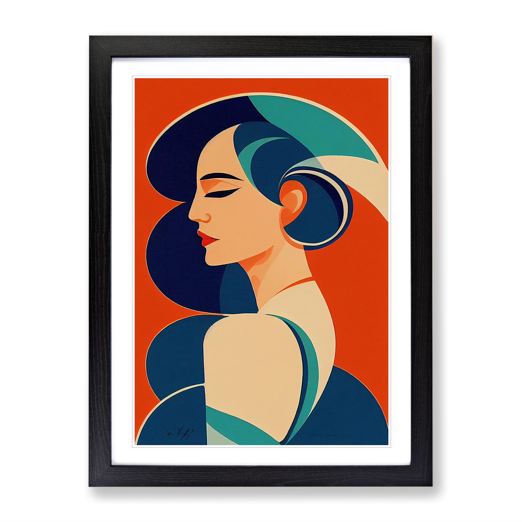 Woman In Art Deco No.2 Framed Print | A4 Black Framed Wall Art | Ready to Hang | Art Deco Nature Picture | Living Room Bedroom Lounge Office