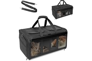 GJEASE Cat Carrier for 2 Cats,Large Double-Compartment Pet Carrier for 2 Pets,Multiple Cat Carrier for Up to 35 LBS,Super Ventilated Design,Ideal for Traveling/Hiking/Camping