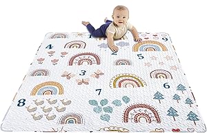 MIIMER Boho Rainbow 50x50 Play Mat for Playpen, Washable Portable Baby Floor Playmat, Non Slip Foldabe Infant Crawling Mats, Tummy Time Mat Pad for Toddlers Baby Play Pen Mats for Home Or Travel
