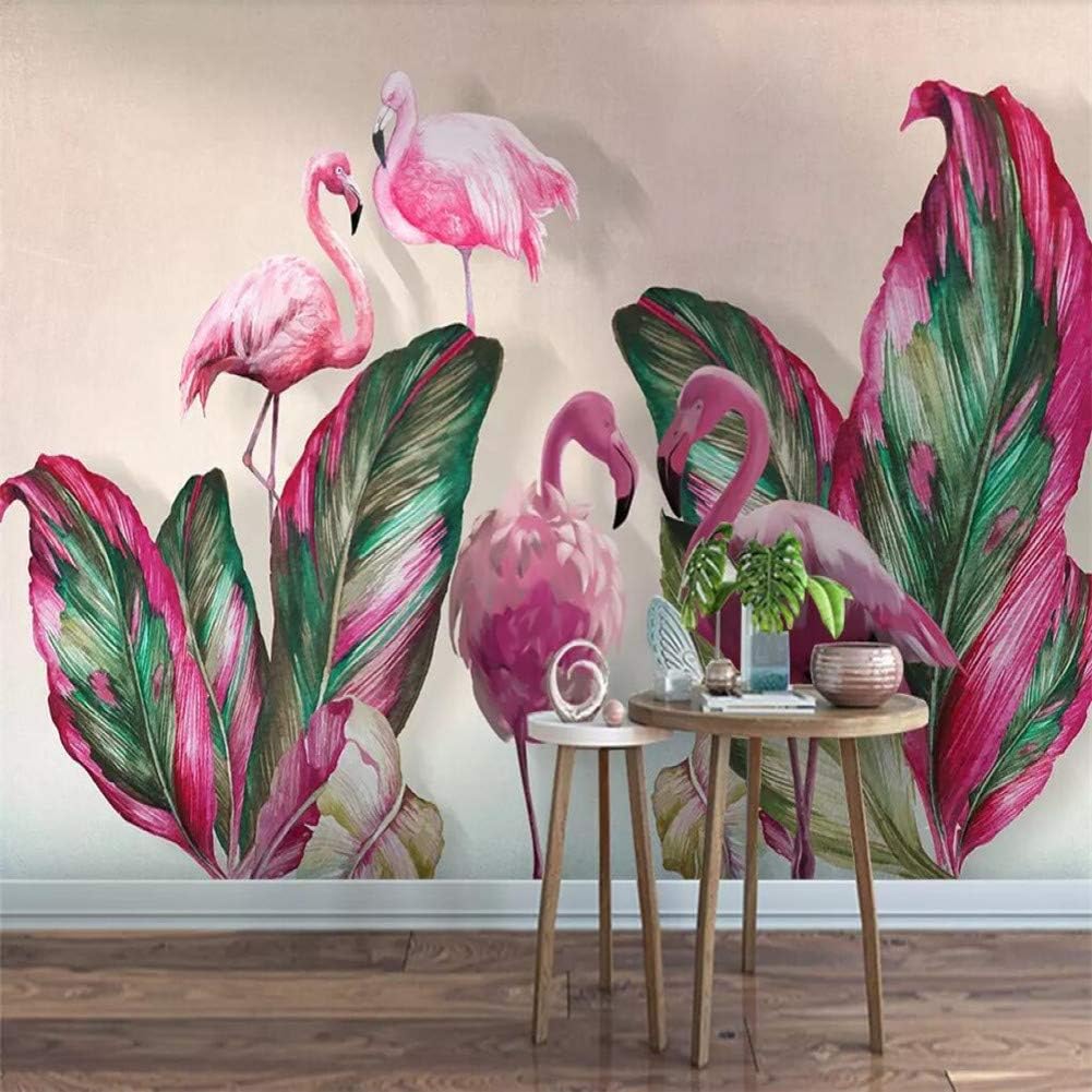 HUANGYAHUI wallpaper tropical plant banana leaf flamingo TV background wall-400cm W x 300cm H