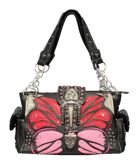 Premium Rhinestone Concealed Carry Butterfly Womens Handbag in 5 Colors (Pink) by Texas West