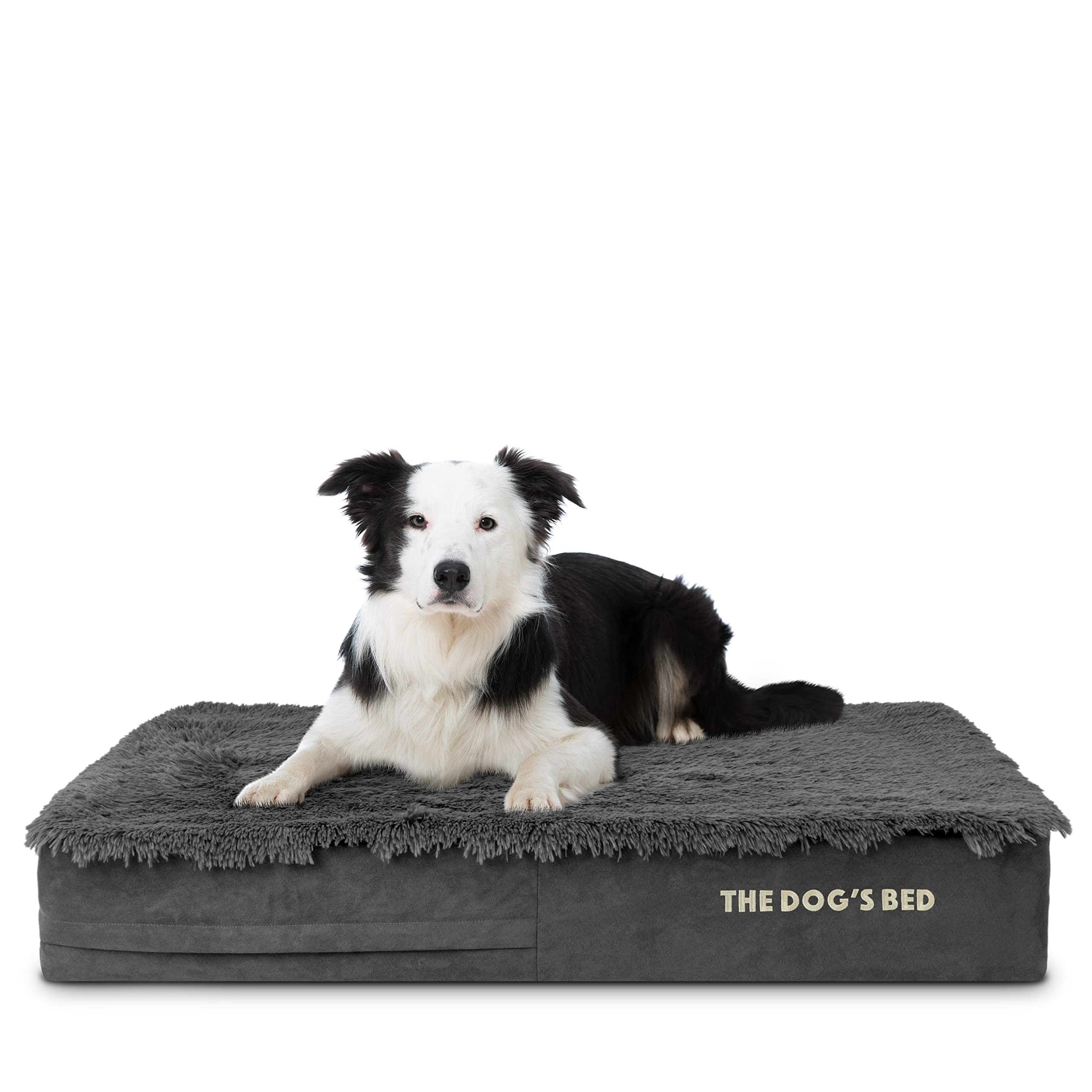The Dog’s Bed Orthopaedic Dog Bed Large Grey Fur, Waterproof Memory Foam Dog Bed