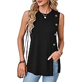 Vrtige Women's Summer Sleeveless Tank Top Casual Crewneck Button Side Split Tunic Top Shirt
