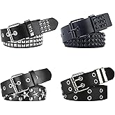 Black Studded Belt, Star Belt Goth Y2K Double Grommet Belts Emo Gothic Rivet Punk Rock Accessories for Women Men