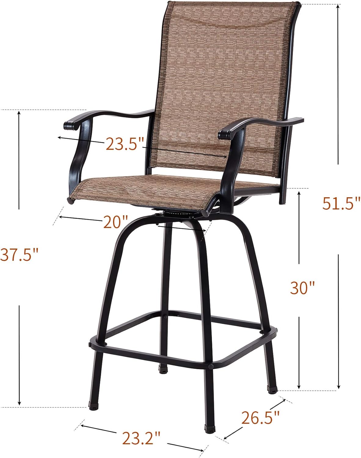 Outdoor Swivel Bar Stools All-Weather Counter Height Tall Patio Chair, 2 Pack for Garden Backyard: Furniture & Decor