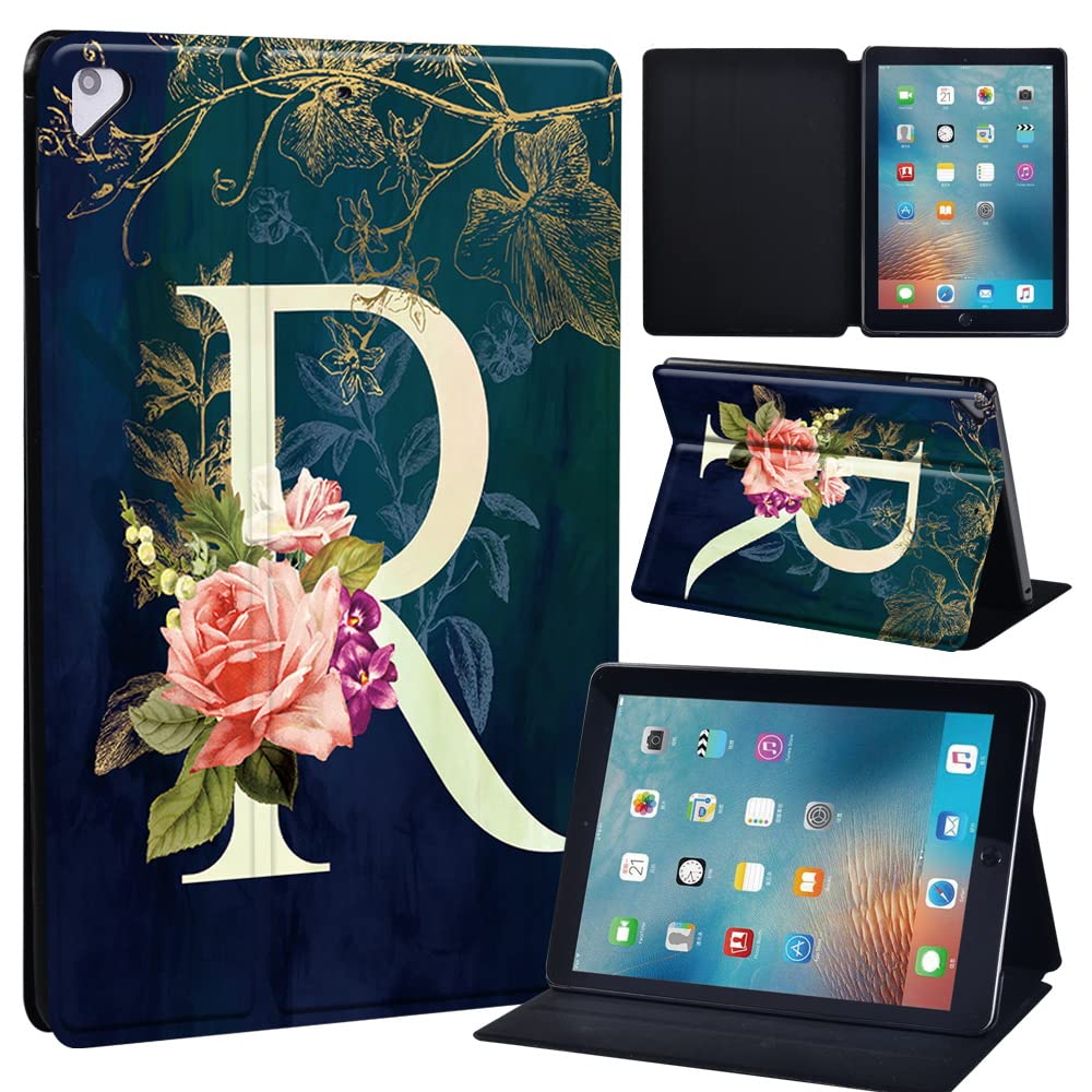 Leather slim lightweight Stand Cover Case for Apple New iPad 9.7 2018 2017(6th Gen, 5th Gen)/iPad Air 2/iPad Air/iPad Pro 9.7 Tablet with Auto Wake/Sleep (flowerR)