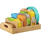 Lifewit Bamboo Lid Organizers for Inside Cabinet, Food Storage Container Lid Holder with 5 adjustable Inserts & 6 Compartments, Lid Storage for Kitchen Pantry Organization, 13.2" X 10"