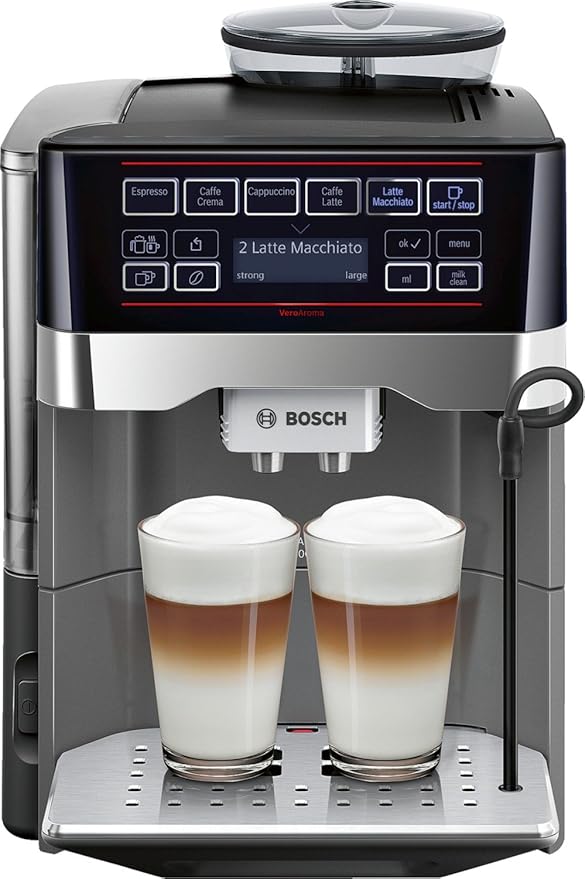 Bosch tes60523rw – Espressomaschine (freistehend, vollautomatisch, Machine, Kaffeebohnen, gemahlener Kaffee, schwarz, grau, 5