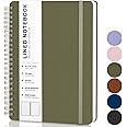 Lined Spiral Journal Notebook, A5 Hardcover Leather Notebook for Work, 5.7''×8.2'', 100GSM Thick Paper Spiral Bound Journaling Notebooks for Women & Men Office School Note Taking Business, Green