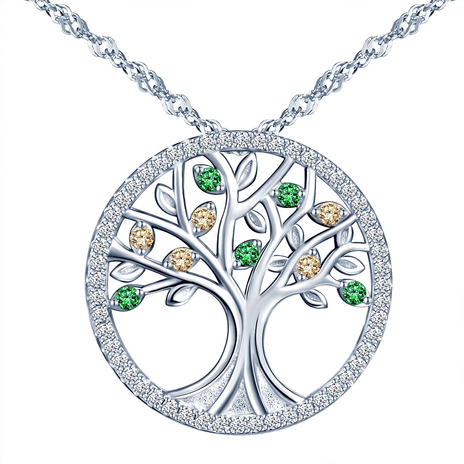 Yumilok 925 Sterling Silver Tree of Life Necklace with Cubic Zirconia for Women Gift