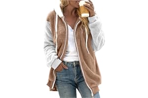 SMIDOW Oversized Fuzzy Fleece Jackets For Women Fashion 2023 Color Block Faux Fur Cardigan Coat Shaggy Warm Winter Outerwear