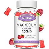 Magnesium Citrate Gummies, High Absorption Magnesium Gummies for Adults, Muscle & Teeth Support, 60 Vegan Natural Raspberry G
