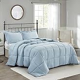 HIG Pre Washed Down Alternative Comforter Set Twin - Reversible Chic Quilt Design - Box Stitched with 4 Corner Tabs - Lightweight for All Season - Blue Duvet Comforter with 2 Pillow Shams