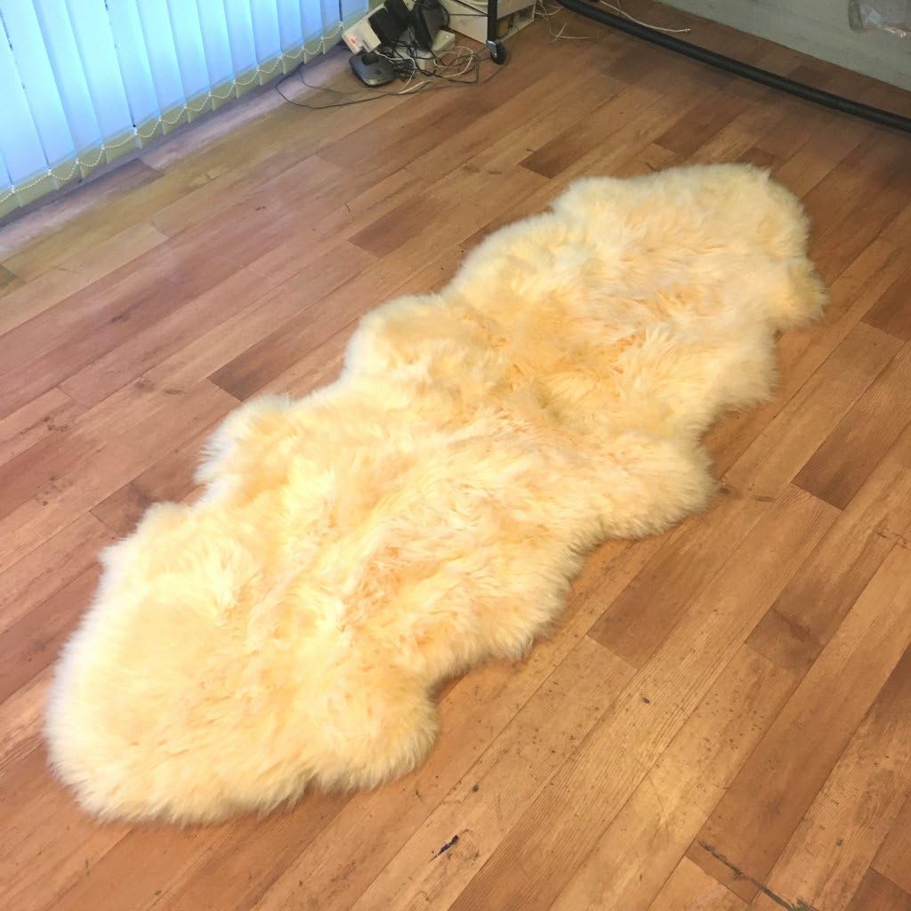 Genuine Double Sheepskin Rug in Cream (190x65cm) (74"x26")