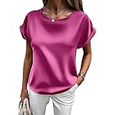 HOTOUCH Women's Short Sleeve Pullover Blouses Satin Silk Shirts Casual Loose Work Tunic Tops