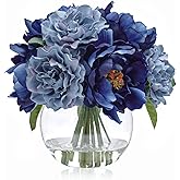 WELL KNOWN Artificial Flowers in Vase, Silk Blue Peonies for Vase with Faux Water, Fake Flower Arrangements for Winter Spring Home Coffee Dining Table Decor Wedding Centerpieces & Christmas Mom's Gift