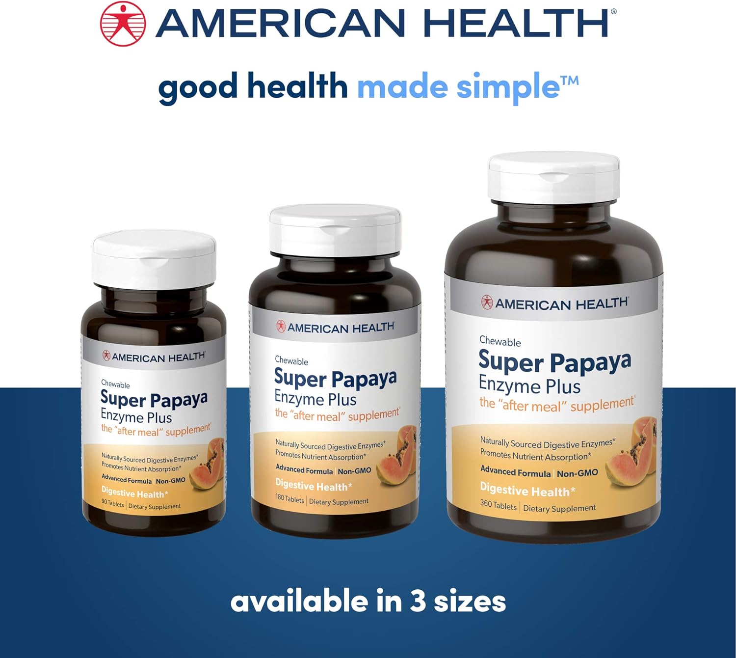 American Health Super Papaya Enzyme Plus Chewable Tablets, Natural Papaya Flavor - Promotes Digestion & Nutrient Absorption, Contains Papain & Other Enzymes - 360 Count, 120 Total Servings: Health & Personal Care