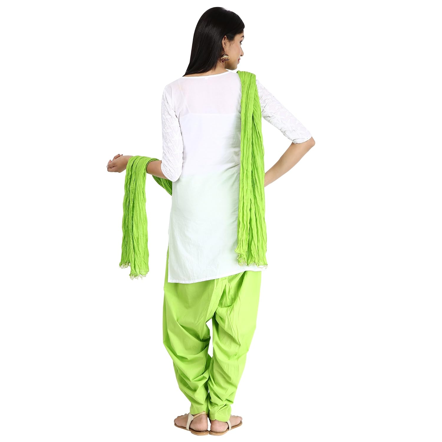 fun fabrics best quality pure cotton made plain green patiala dupatta set
