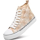 ZGR Womens High Top Sneakers with Embroidery Flower,Casual Breathable Mesh Lace Canvas Shoes,White Summer Tennis Shoes for Women