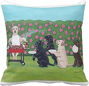 Fhdang Decor BBQ Party Labradors in The Azalea Garden Lumbar Short Plush Pillow Cover for Living Room Home Decorative Accent Zippered Throw Pillow Case 20x20 Inch
