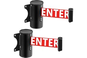 Landical 2 Pcs 16ft Wall Mount Retractable Barrier Belt Do Not Enter Sign Safety Belt Barrier Rope with Braking System Locking Button for Crowd Control Parking