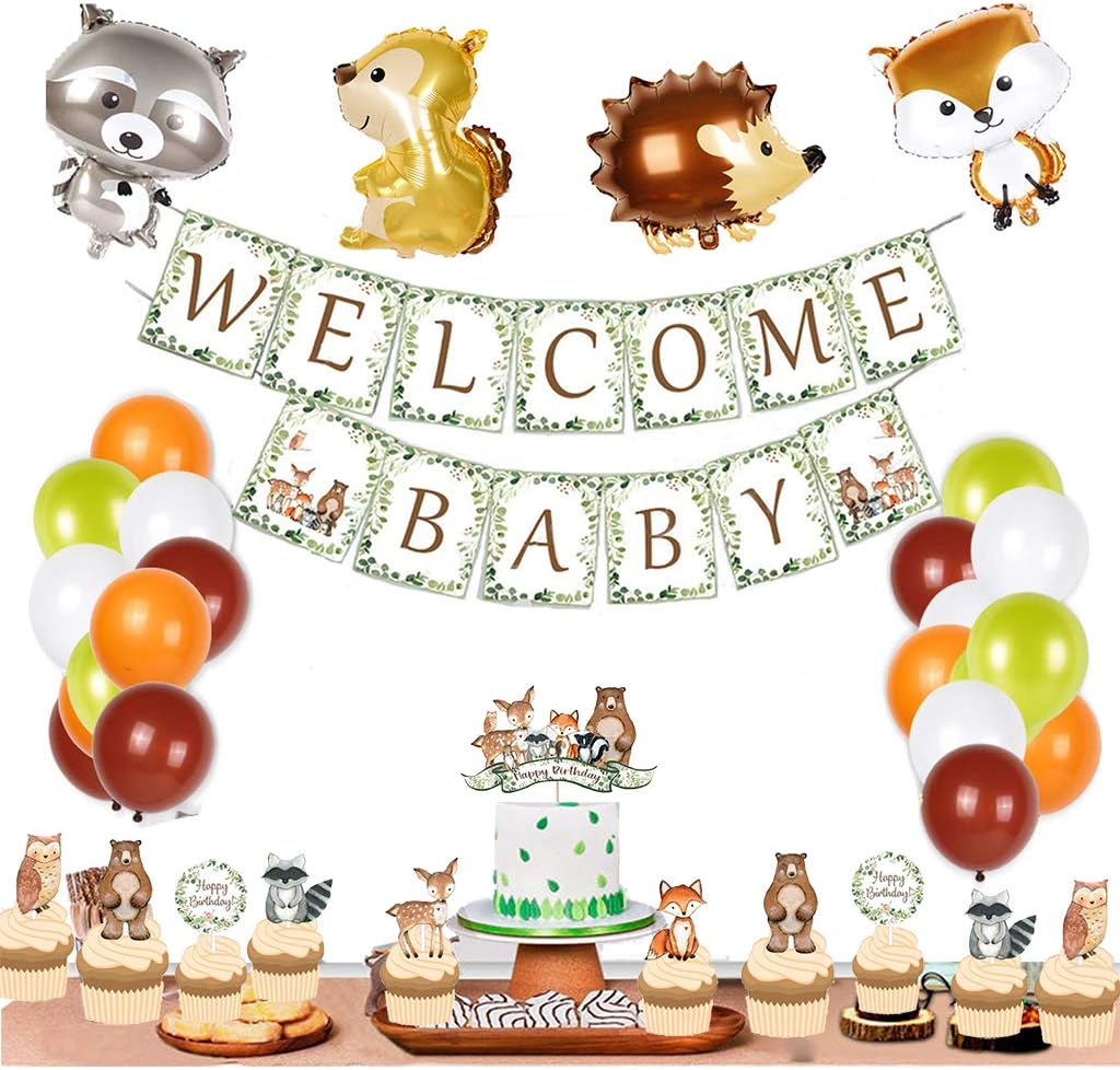 Gender Neutral Wild One Welcome Baby Banner Cake Topper Woodland Animals Baby Shower Decorations 70pcs Birthday Party Supplies Kit For Boy Or Girl Fox Balloons Cupcake Topper Balloons Toys Games Dldp Al