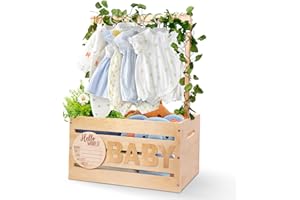 LISTEADIO Wooden Baby Shower Crate Closet, Baby Basket with Handle Baby Announcement Sign Garland Baby Hangers Large Letter, Wooden Gift Crate, Letters Self Adhesive for Pregnancy New Parent (16*12)