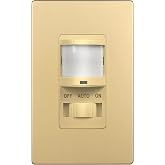 TOPGREENER in Wall PIR Motion Sensor Light Switch, Need Neutral Wire, Gold | Occupancy Sensor Switch, On/Off Override, Single Pole, 4A/500W, Motion-Activated Switch Wall Plate Included,UL-listed,1 Pack