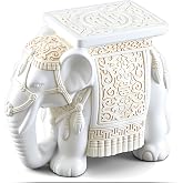 Leinuosen Elephant Garden Stool 16.5 Inch - Resin Elephant Side Table &amp; Plant Stand, Indoor Outdoor Decorative Accent Table for Patio Balcony Living Room, Bohemian Home Decor Gift(White Color)
