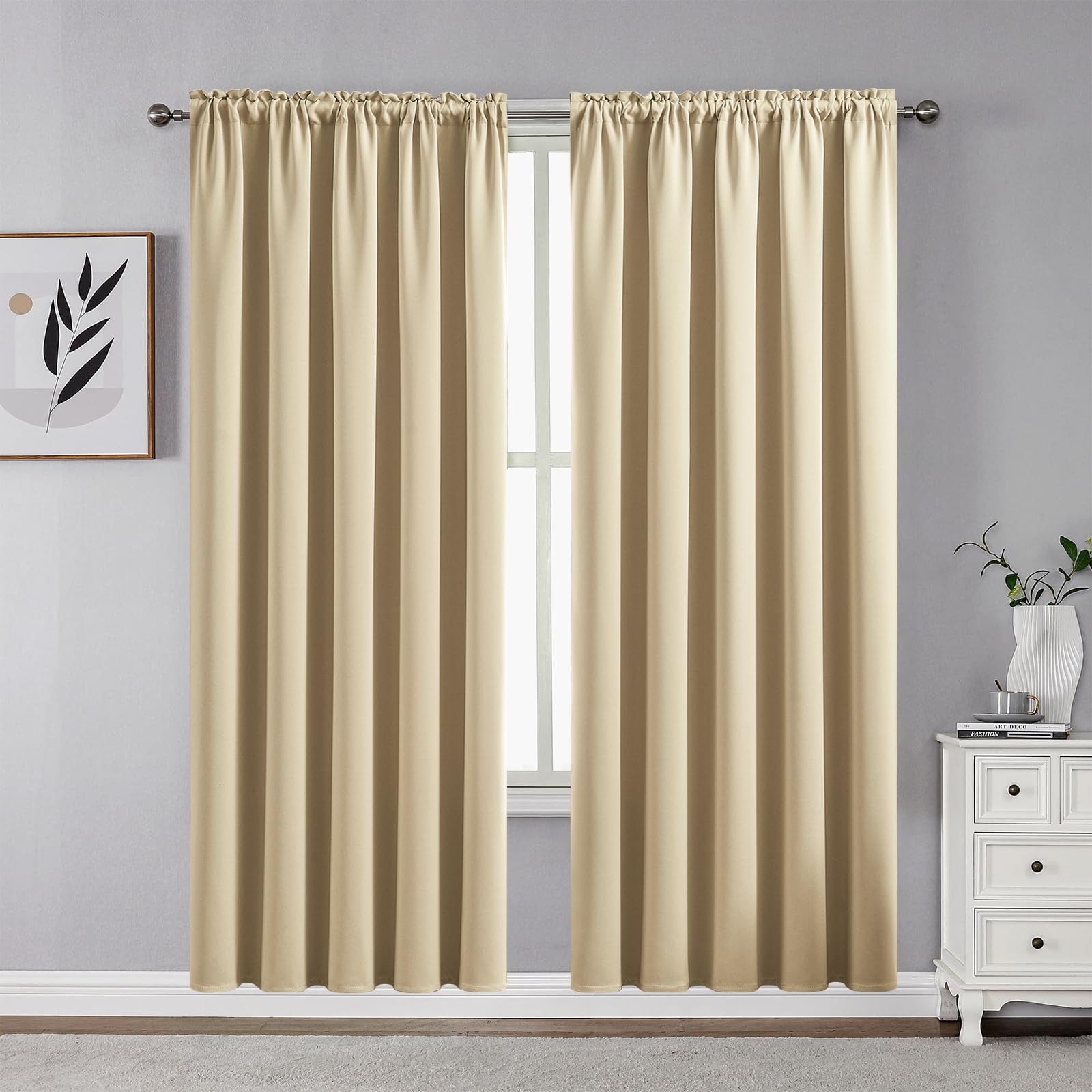 CUCRAF Light Beige Blackout Curtains 72 inch Length