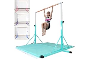 FC FUNCHEER Gymnastics Bar for Kids Ages 3-15, 35" to 60" Adjustable Height, 4FT Wide Base - Professional Kip Bar with 360° Stability & Fiberglass Crossbar, Easy Fold&Solid Design for Home Training