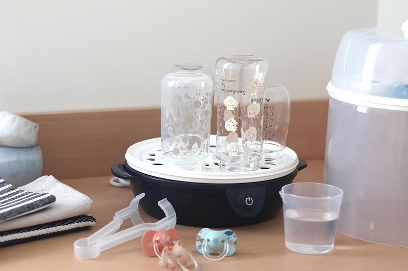 Sterilizzatore per biberon 2 in 1, Evolutivo, elettrico a vapore, 2 in 1, 2 scomparti, fino a 8 biberon e accessori, ultra rapido, timer, Steril'Express, blu notte