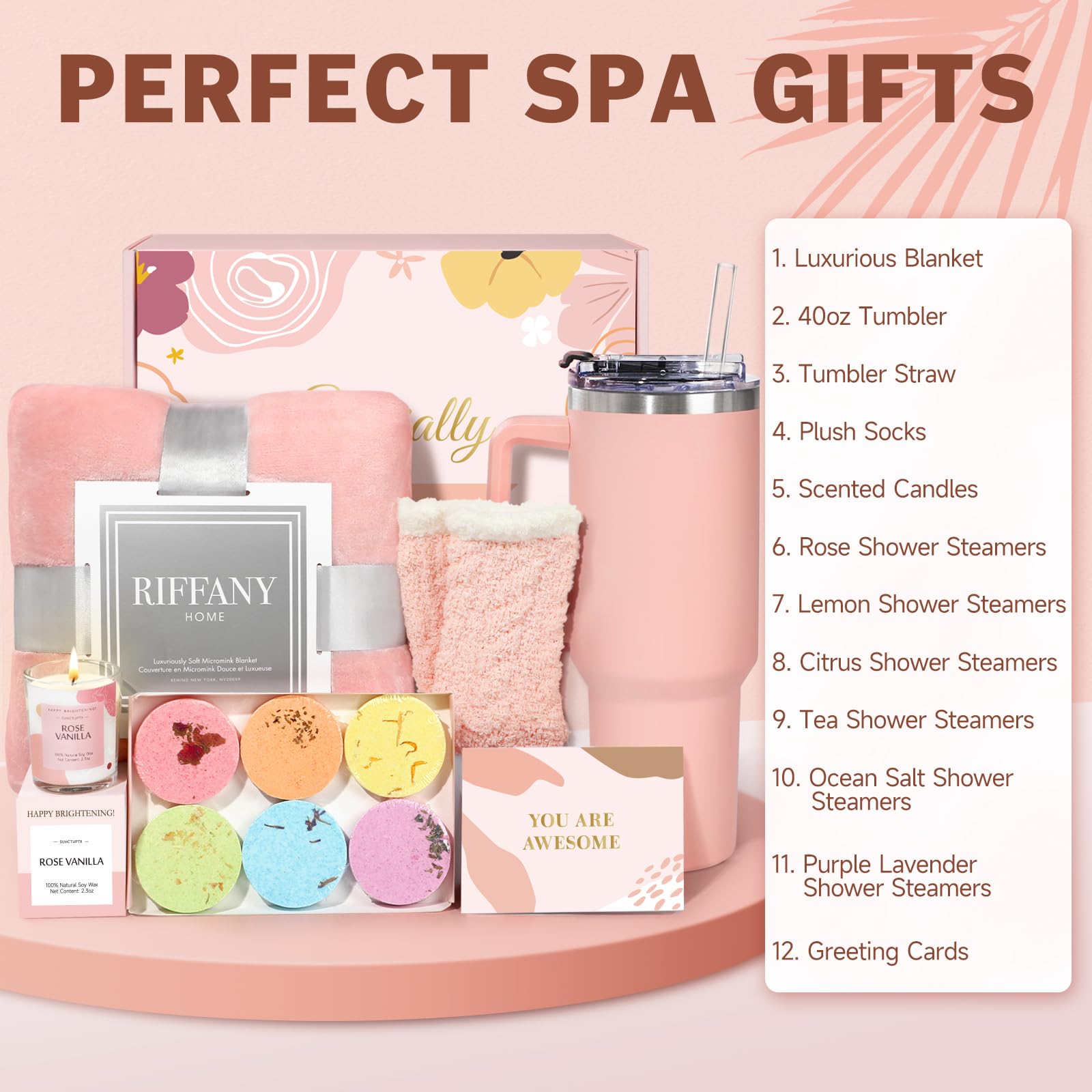 Self Care Gifts for Women, Unique Birthday Gifts for Women, Relaxing Spa Set Get Well Soon Basket Care Package with 300GSM Blanket 40oz Tumbler for Mom Best Friend Sister