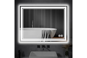 NESDCC 24“ x 36” LED Mirror for Bathroom Front and Backlit Anti-Fog Dimmable 3 Colors LED Bathroom Mirror with Lights Memory Function Smart Mirror Wall Mounted Horizontal/Vertical