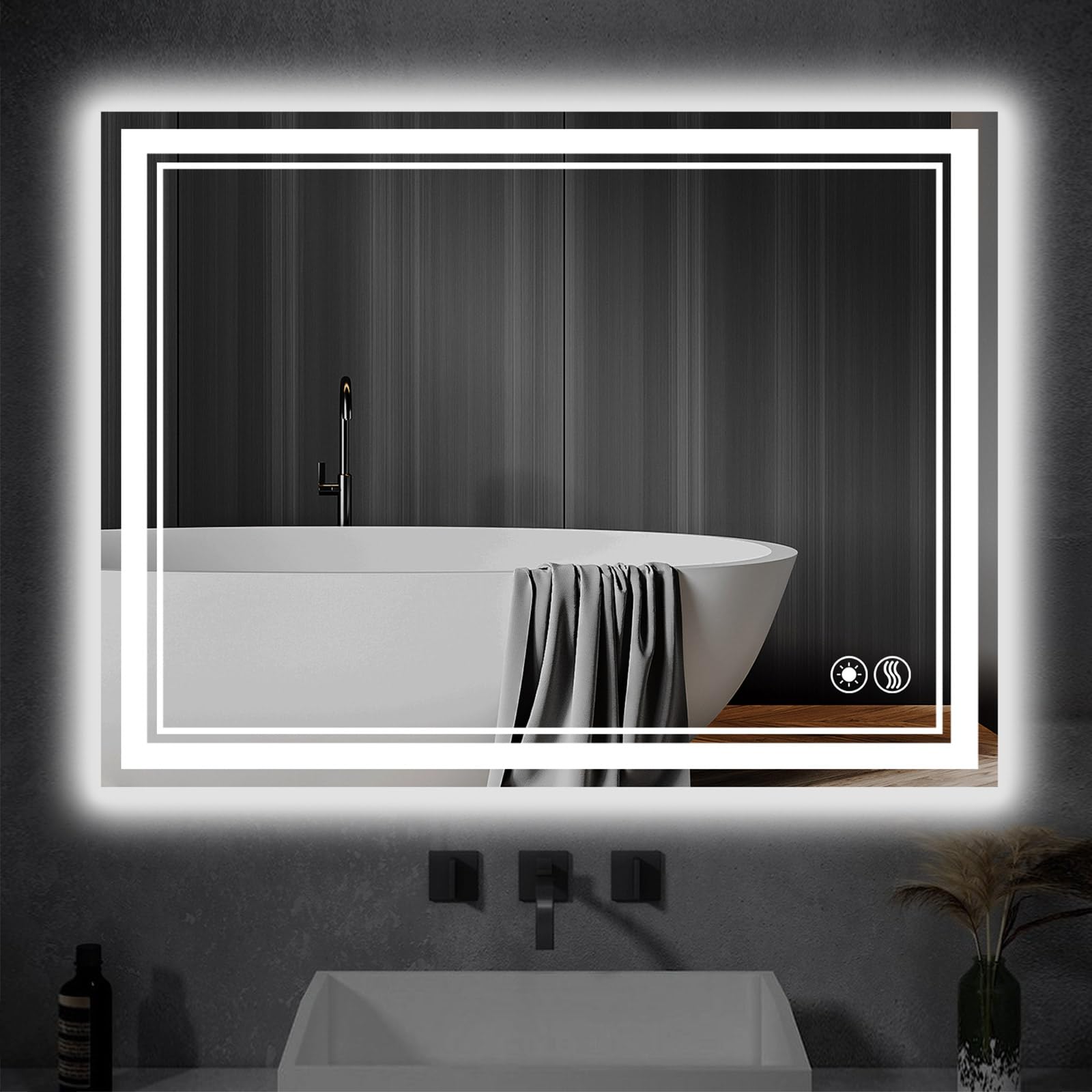 Photo 1 of 24“ x 36” LED Mirror for Bathroom Front and Backlit Anti-Fog Dimmable 3 Colors LED Bathroom Mirror with Lights Memory Function Smart Mirror Wall Mounted Horizontal/Vertical ETL Listed